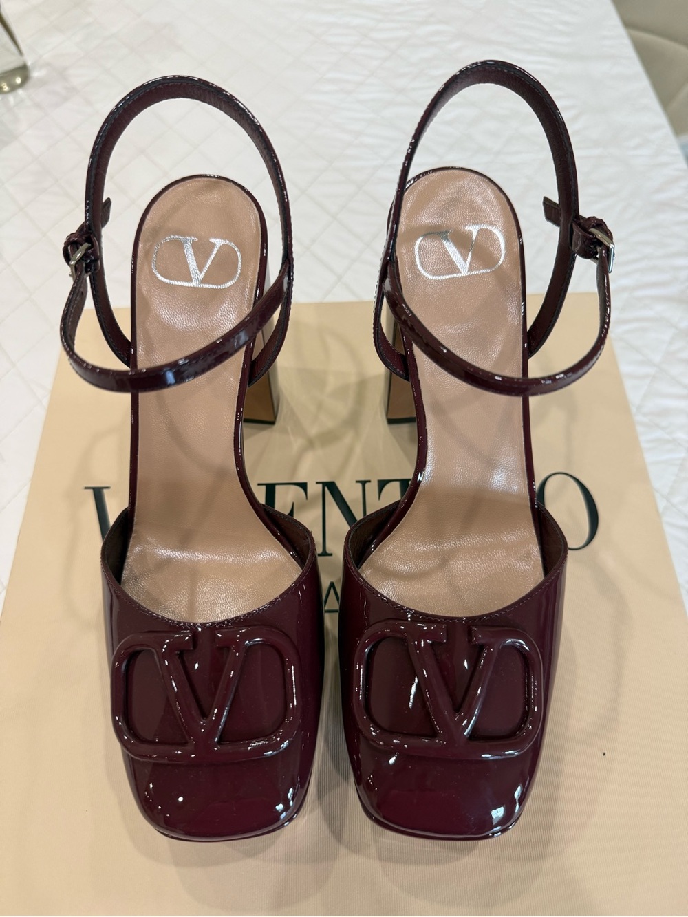 Valentino Garavani Patent Burgundy Slingback Heels